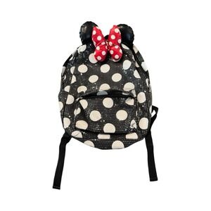 Disney Parks Minnie Mouse Sequin Polka Dot Backpack with‎ Ears and Red Bow